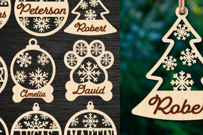 Σετ των 3 Intra απο ξύλο plywood 3mm-4mm πάχος Χριστουγεννιάτικο στολίδι Δέσμη κοπής με λέιζερ Δίασταση 8x8 cm INTRAFABR-80255031