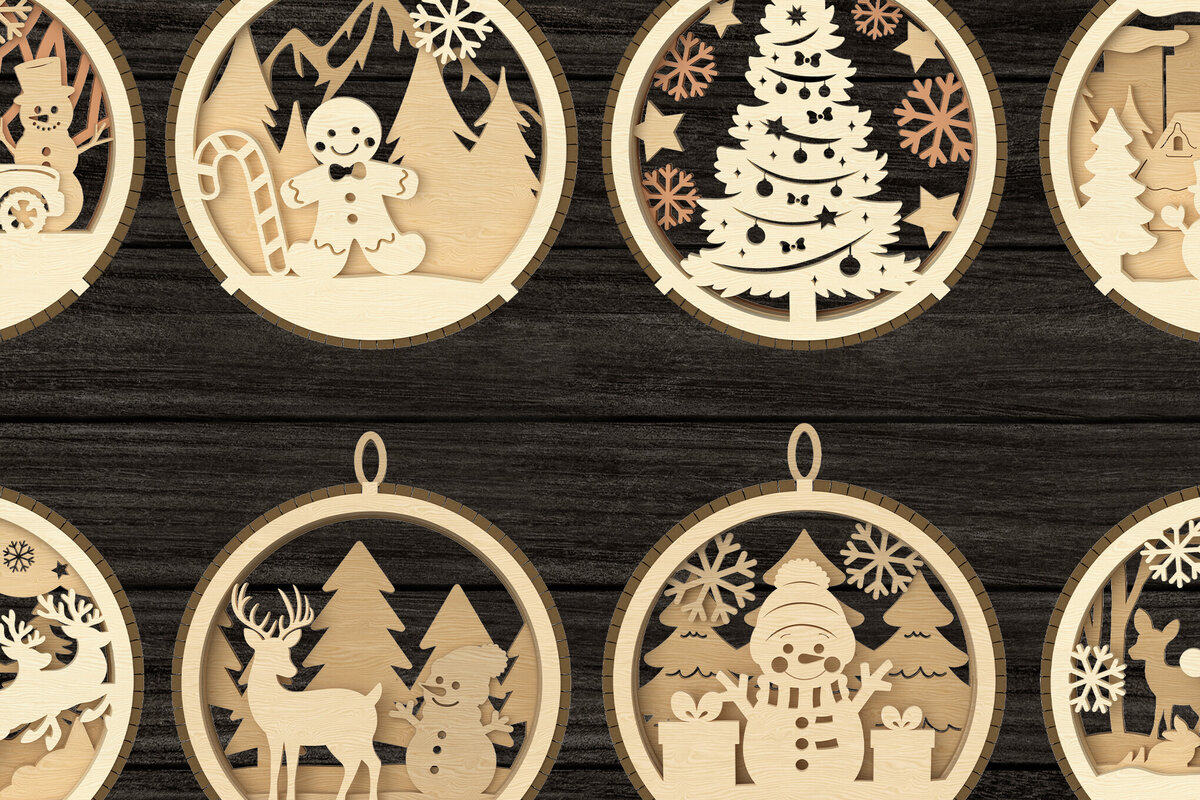 Σετ των 3 Intra απο ξύλο plywood 3mm-4mm πάχος Χριστουγεννιάτικο στολίδι Δέσμη κοπής με λέιζερ Δίασταση 3x3 cm INTRAFABR-107963955