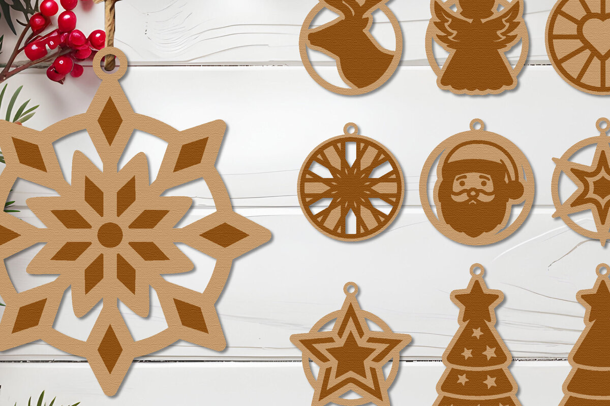 Σετ των 3 Intra απο ξύλο plywood 3mm-4mm πάχος Χριστουγεννιάτικο στολίδι Δέσμη κοπής με λέιζερ Δίασταση 8x8 cm INTRAFABR-111240957