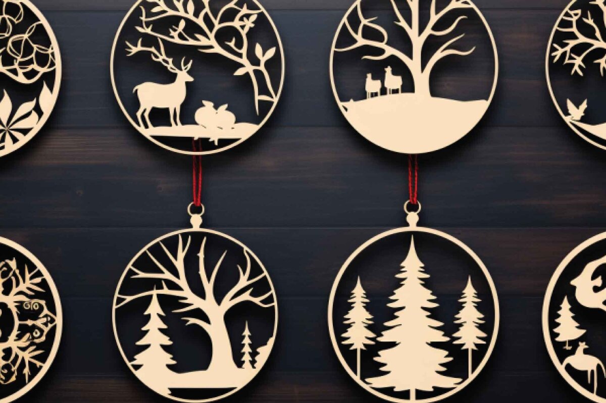 Σετ των 3 Intra απο ξύλο plywood 3mm-4mm πάχος Χριστουγεννιάτικο στολίδι κοπής με λέιζερ Δίασταση 4x4 cm INTRAFABR-80123428