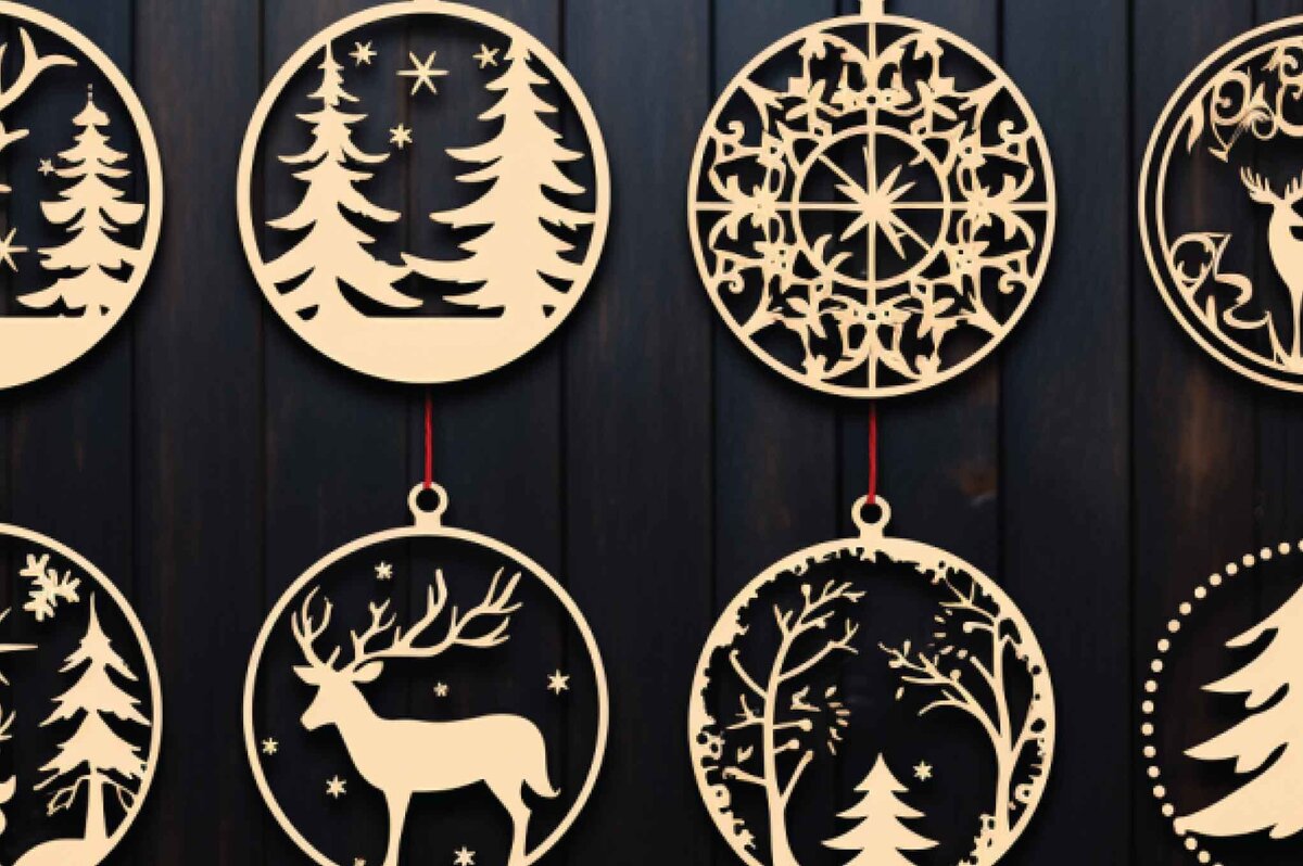 Σετ των 3 Intra απο ξύλο plywood 3mm-4mm πάχος Χριστουγεννιάτικο στολίδι κοπής με λέιζερ Δίασταση 4x4 cm INTRAFABR-80125412