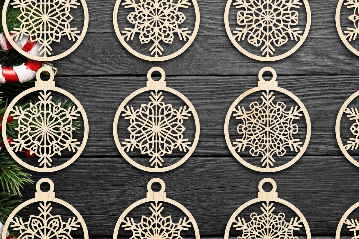 Σετ των 3 Intra απο ξύλο plywood 3mm-4mm πάχος Χριστουγεννιάτικο στολίδι Δίασταση 8x8 cm INTRAFABR-79666428
