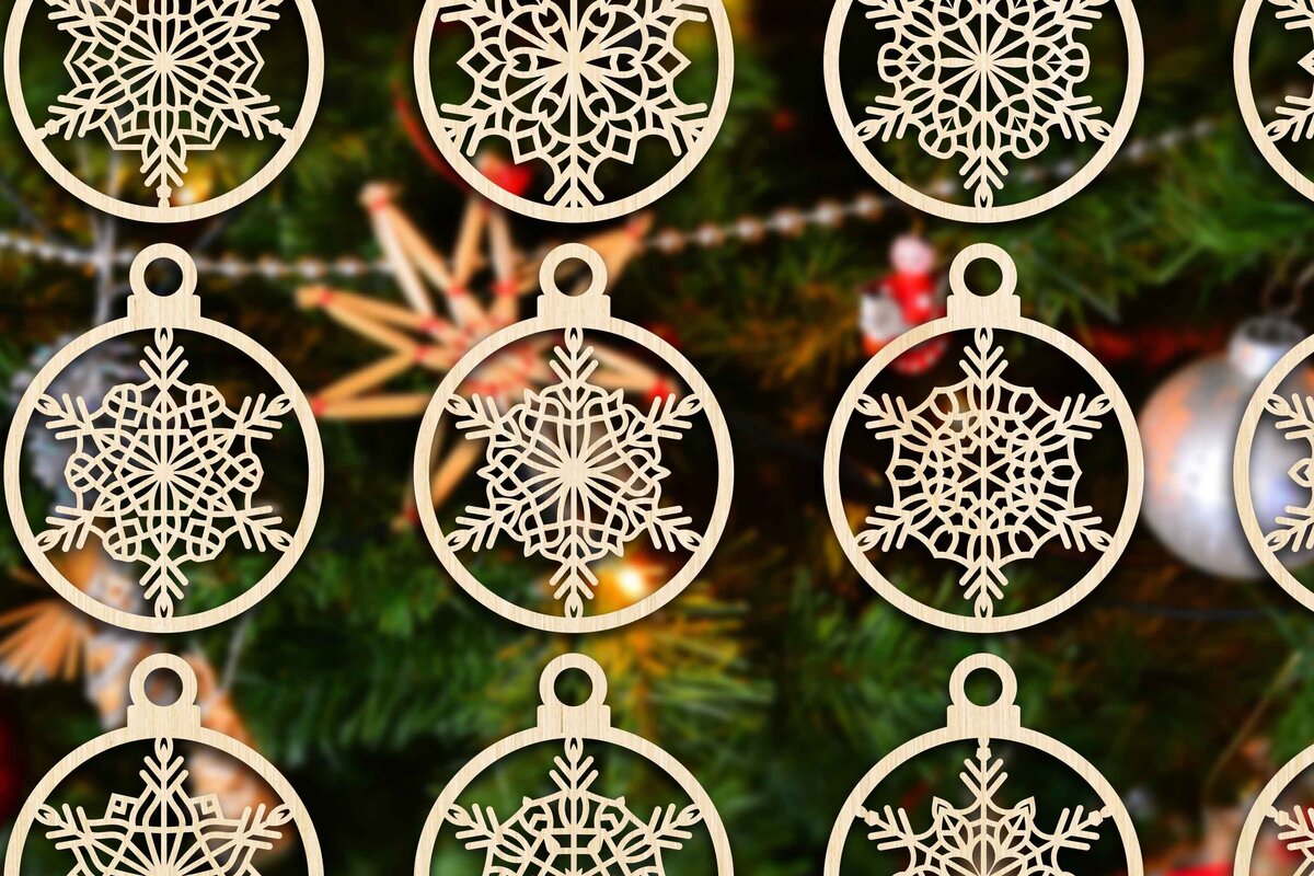 Σετ των 3 Intra απο ξύλο plywood 3mm-4mm πάχος Χριστουγεννιάτικο στολίδι Δίασταση 8x8 cm INTRAFABR-79666630