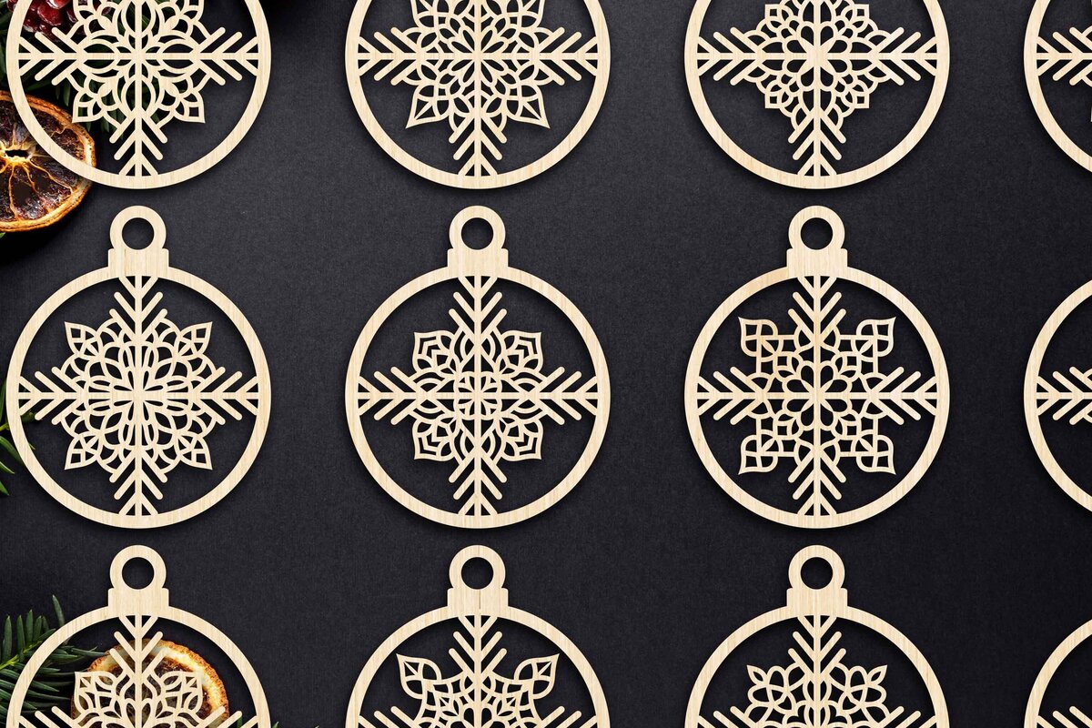 Σετ των 3 Intra απο ξύλο plywood 3mm-4mm πάχος Χριστουγεννιάτικο στολίδι Δίασταση 8x8 cm INTRAFABR-79667398