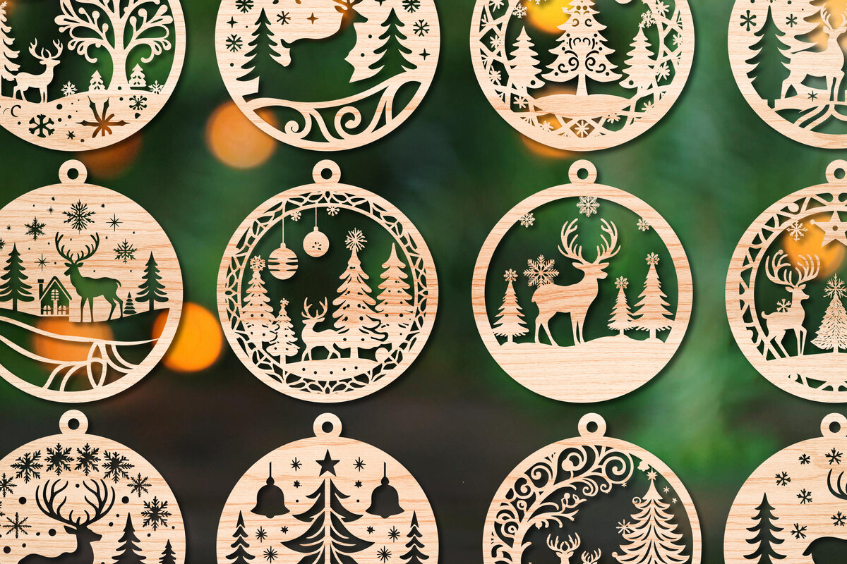 Σετ των 3 Intra απο ξύλο plywood 3mm-4mm πάχος Χριστουγεννιάτικο στολίδι Δίασταση 8x8 cm INTRAFABR-106438652