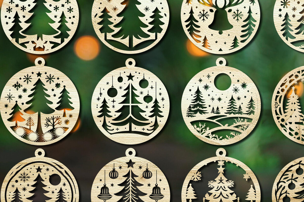 Σετ των 3 Intra απο ξύλο plywood 3mm-4mm πάχος Χριστουγεννιάτικο στολίδι Δίασταση 8x8 cm INTRAFABR-106438662