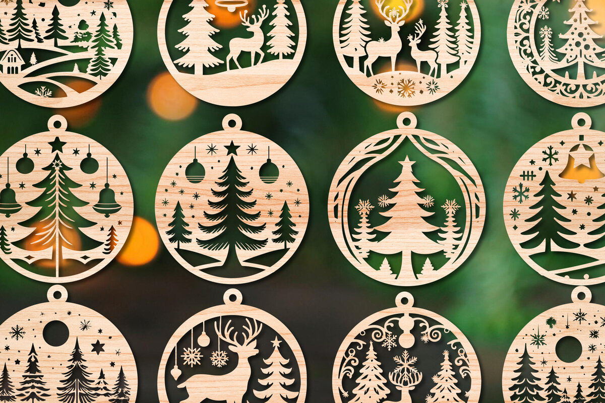 Σετ των 3 Intra απο ξύλο plywood 3mm-4mm πάχος Χριστουγεννιάτικο στολίδι Δίασταση 8x8 cm INTRAFABR-106438760