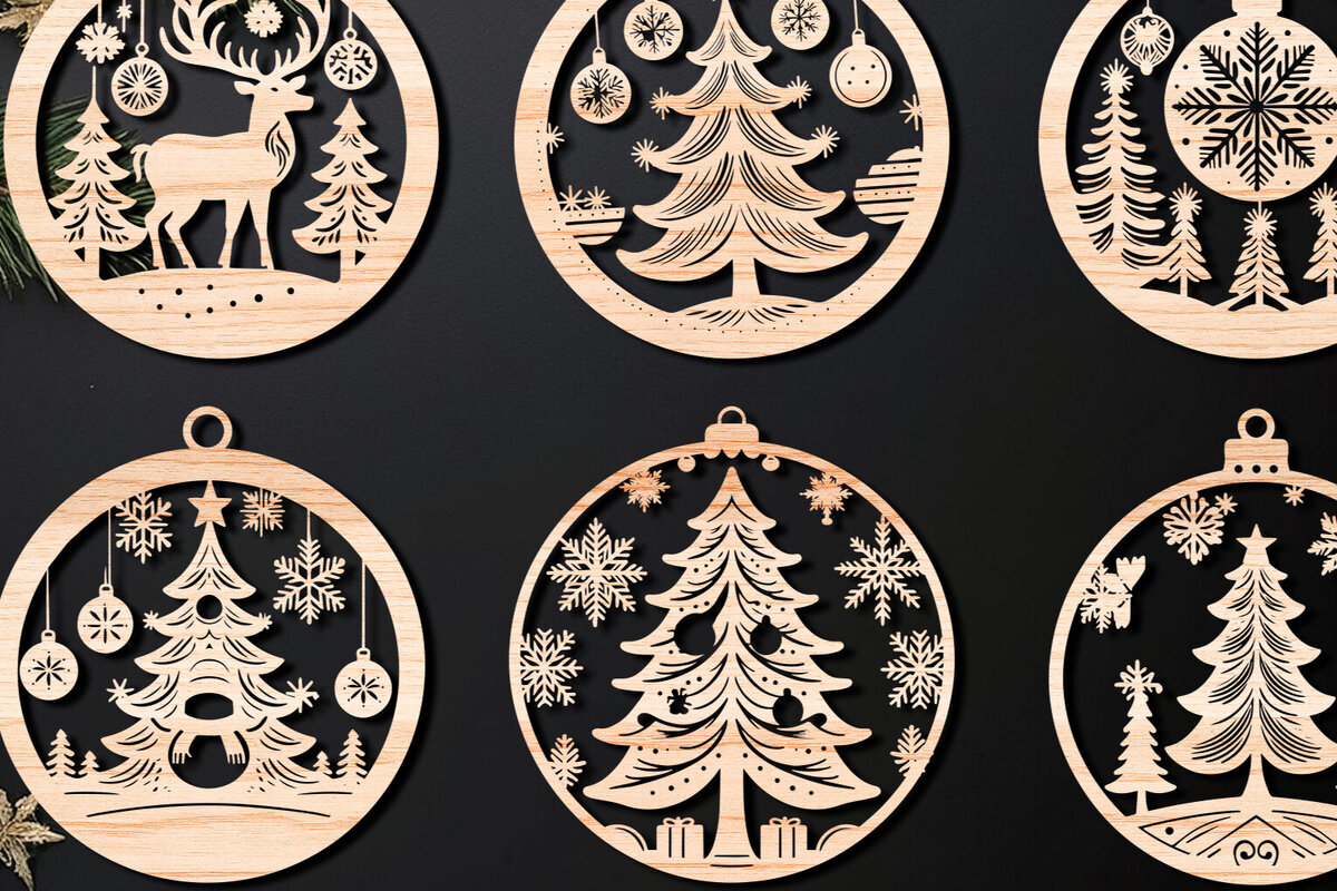 Σετ των 3 Intra απο ξύλο plywood 3mm-4mm πάχος Χριστουγεννιάτικο στολίδι Δίασταση 8x8 cm INTRAFABR-107636783