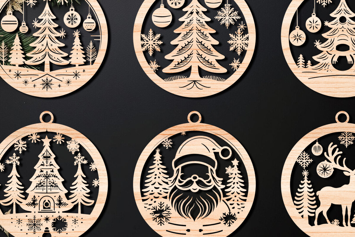 Σετ των 3 Intra απο ξύλο plywood 3mm-4mm πάχος Χριστουγεννιάτικο στολίδι Δίασταση 8x8 cm INTRAFABR-107636801