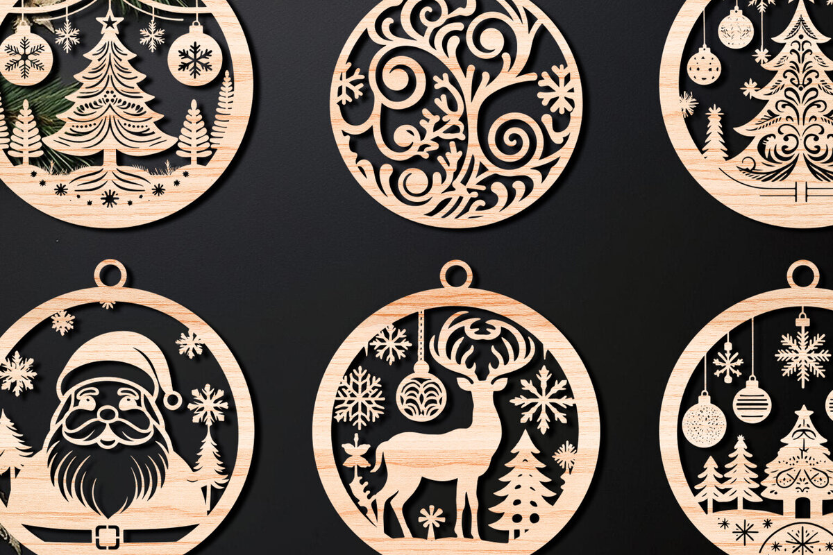 Σετ των 3 Intra απο ξύλο plywood 3mm-4mm πάχος Χριστουγεννιάτικο στολίδι Δίασταση 8x8 cm INTRAFABR-107636813