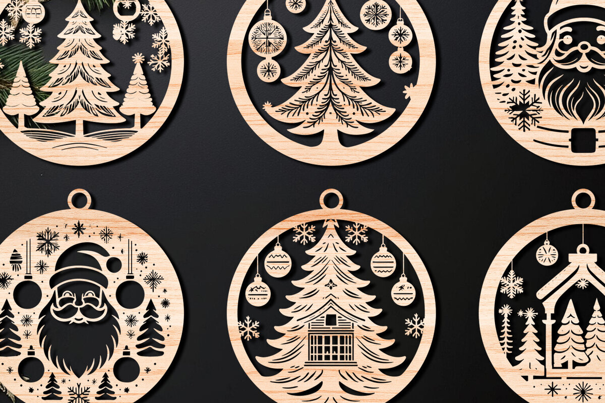 Σετ των 3 Intra απο ξύλο plywood 3mm-4mm πάχος Χριστουγεννιάτικο στολίδι Δίασταση 8x8 cm INTRAFABR-107636874