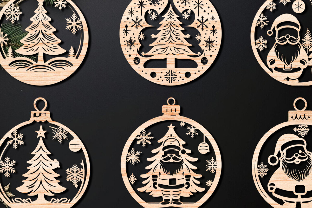 Σετ των 3 Intra απο ξύλο plywood 3mm-4mm πάχος Χριστουγεννιάτικο στολίδι Δίασταση 8x8 cm INTRAFABR-107636903