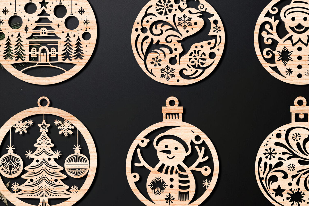 Σετ των 3 Intra απο ξύλο plywood 3mm-4mm πάχος Χριστουγεννιάτικο στολίδι Δίασταση 8x8 cm INTRAFABR-107636936