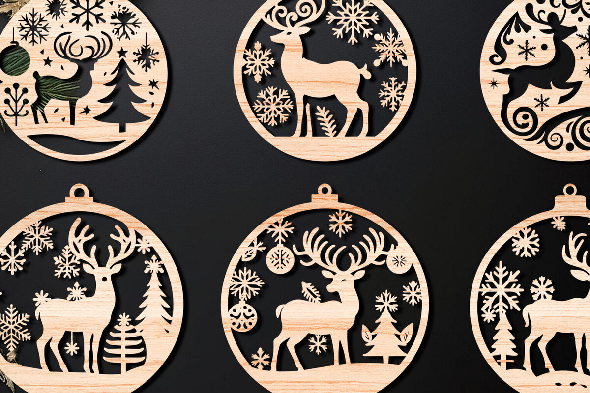 Σετ των 3 Intra απο ξύλο plywood 3mm-4mm πάχος Χριστουγεννιάτικο στολίδι Δίασταση 8x8 cm INTRAFABR-107636947