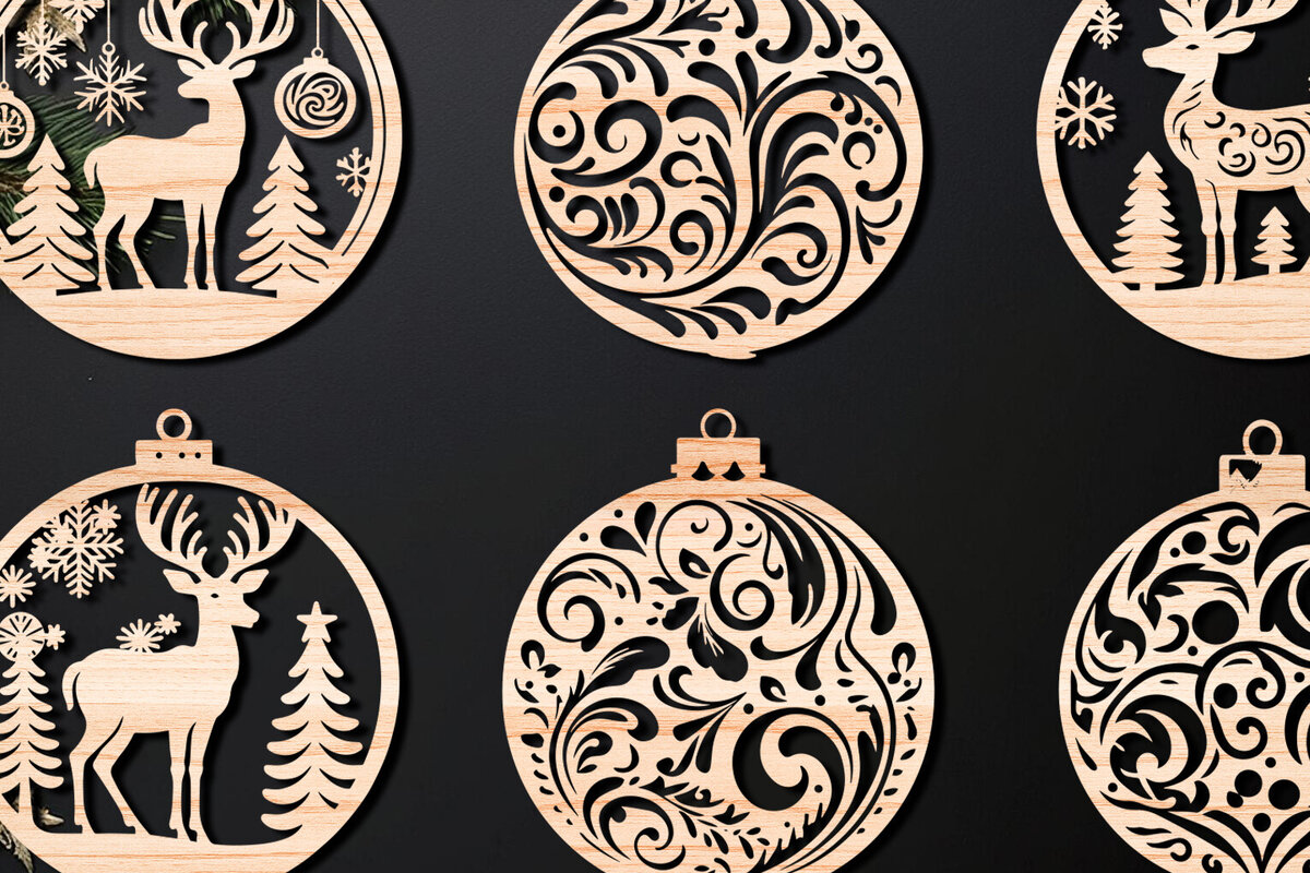 Σετ των 3 Intra απο ξύλο plywood 3mm-4mm πάχος Χριστουγεννιάτικο στολίδι Δίασταση 8x8 cm INTRAFABR-107636976