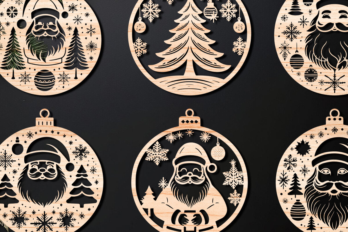Σετ των 3 Intra απο ξύλο plywood 3mm-4mm πάχος Χριστουγεννιάτικο στολίδι Δίασταση 8x8 cm INTRAFABR-107636979