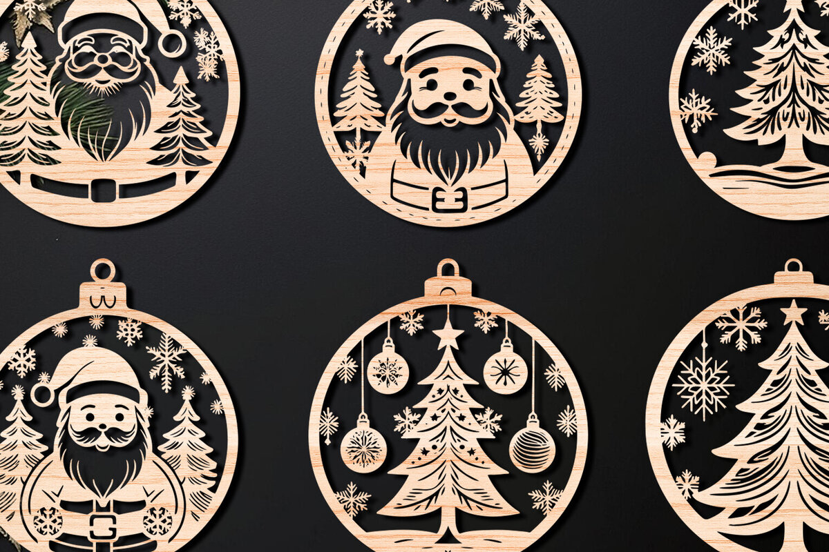 Σετ των 3 Intra απο ξύλο plywood 3mm-4mm πάχος Χριστουγεννιάτικο στολίδι Δίασταση 8x8 cm INTRAFABR-107636983