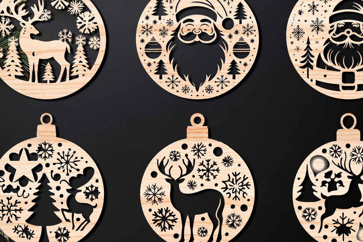Σετ των 3 Intra απο ξύλο plywood 3mm-4mm πάχος Χριστουγεννιάτικο στολίδι Δίασταση 8x8 cm INTRAFABR-107637065