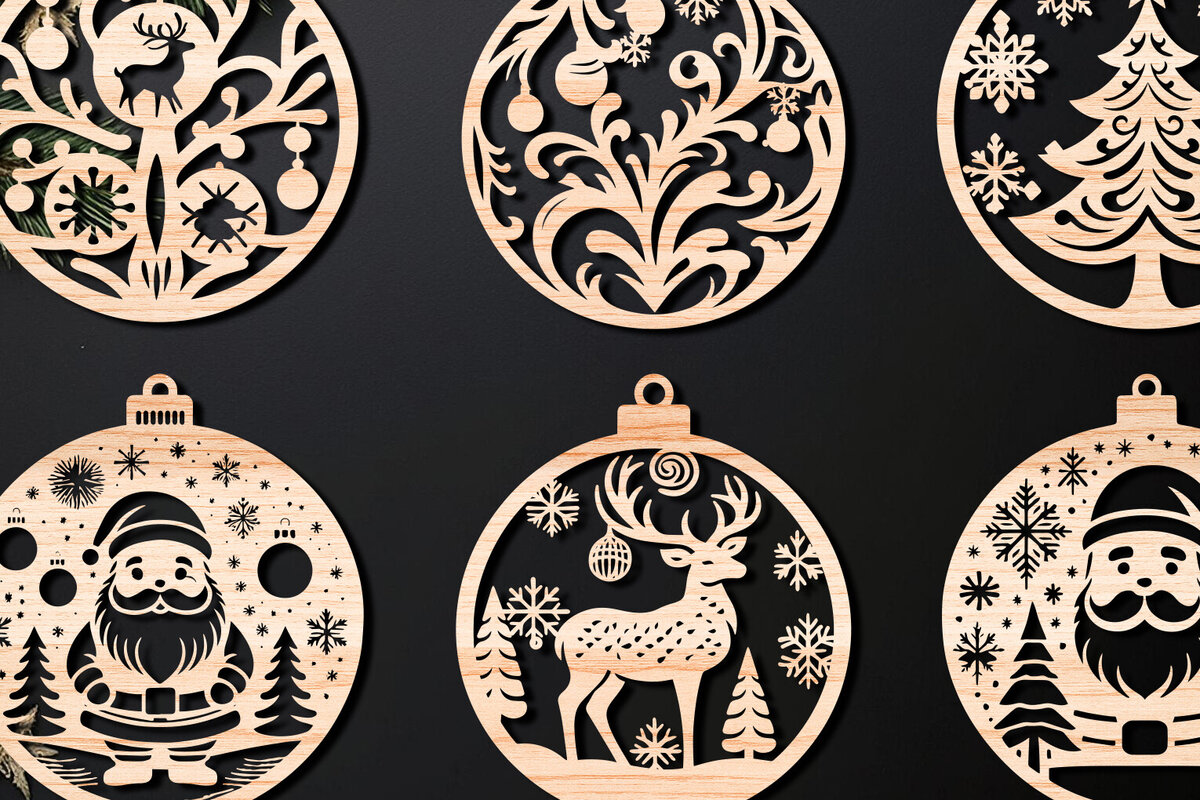 Σετ των 3 Intra απο ξύλο plywood 3mm-4mm πάχος Χριστουγεννιάτικο στολίδι Δίασταση 8x8 cm INTRAFABR-107637074