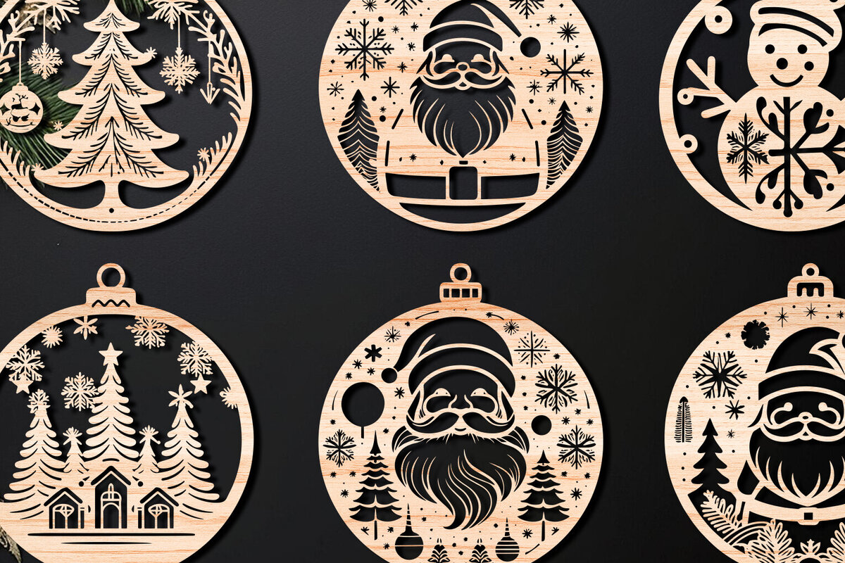 Σετ των 3 Intra απο ξύλο plywood 3mm-4mm πάχος Χριστουγεννιάτικο στολίδι Δίασταση 8x8 cm INTRAFABR-107637087
