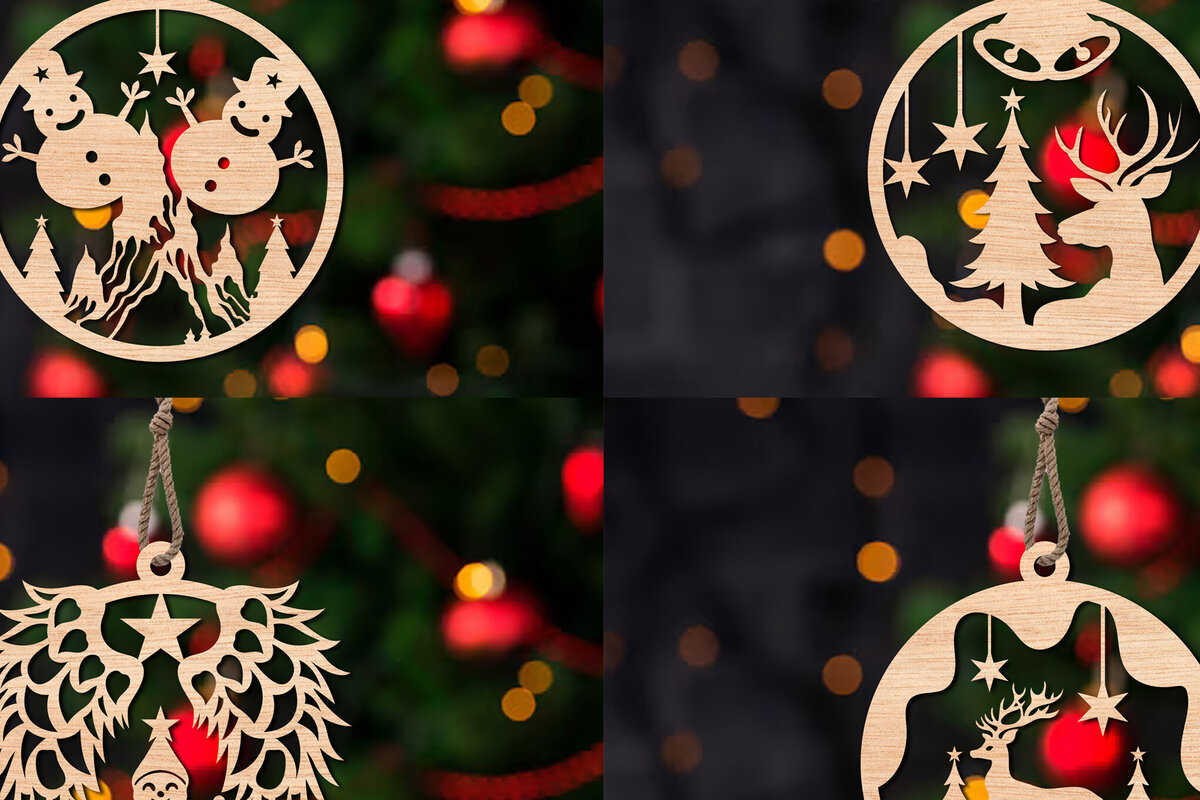 Σετ των 3 Intra απο ξύλο plywood 3mm-4mm πάχος Χριστουγεννιάτικο στολίδι Δίασταση 8x8 cm INTRAFABR-108702601