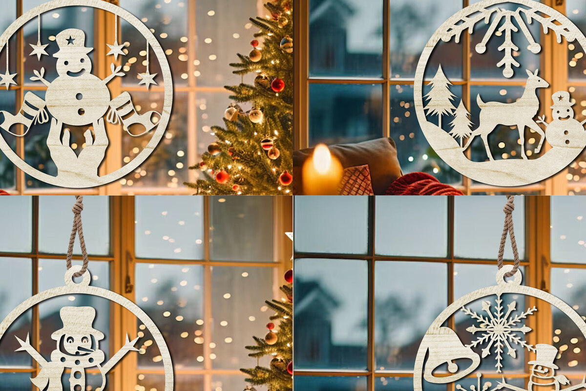 Σετ των 3 Intra απο ξύλο plywood 3mm-4mm πάχος Χριστουγεννιάτικο στολίδι Δίασταση 8x8 cm INTRAFABR-108702608