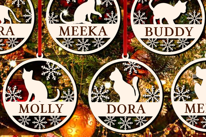 Σετ των 3 Intra απο ξύλο plywood 3mm-4mm πάχος Χριστουγεννιάτικο Στολίδι Cat Δίασταση 8x8 cm INTRAFABR-40658341