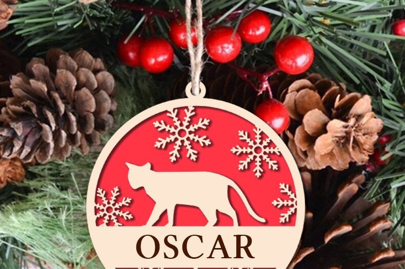 Σετ των 3 Intra απο ξύλο plywood 3mm-4mm πάχος Χριστουγεννιάτικο Στολίδι Cat Δίασταση 8x8 cm INTRAFABR-40657350