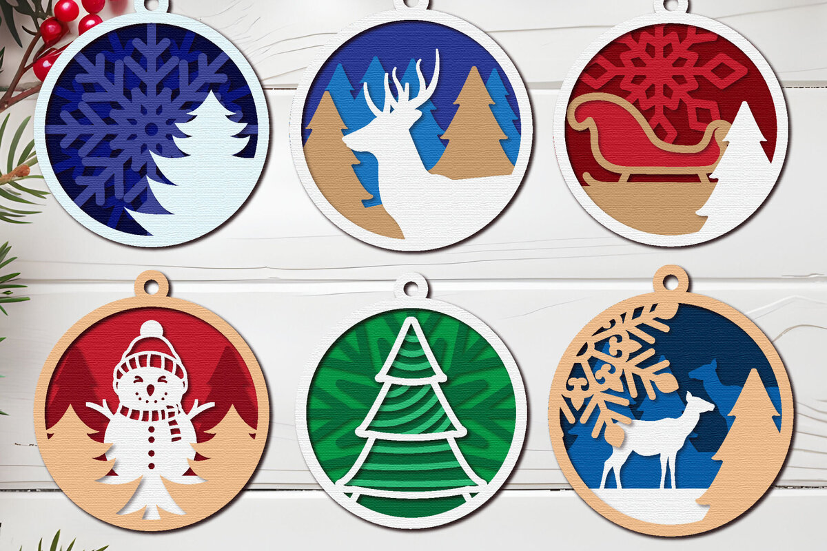 Σετ των 3 Intra απο ξύλο plywood 3mm-4mm πάχος Χριστουγεννιάτικο στολίδι  Δίασταση 8x8 cm INTRAFABR-109517268
