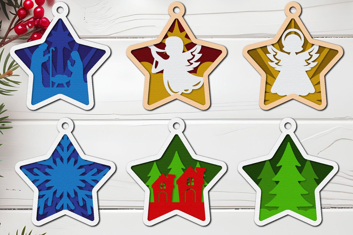 Σετ των 3 Intra απο ξύλο plywood 3mm-4mm πάχος Δέσμη χριστουγεννιάτικου στολίδι  Δίασταση 8x8 cm INTRAFABR-107055038