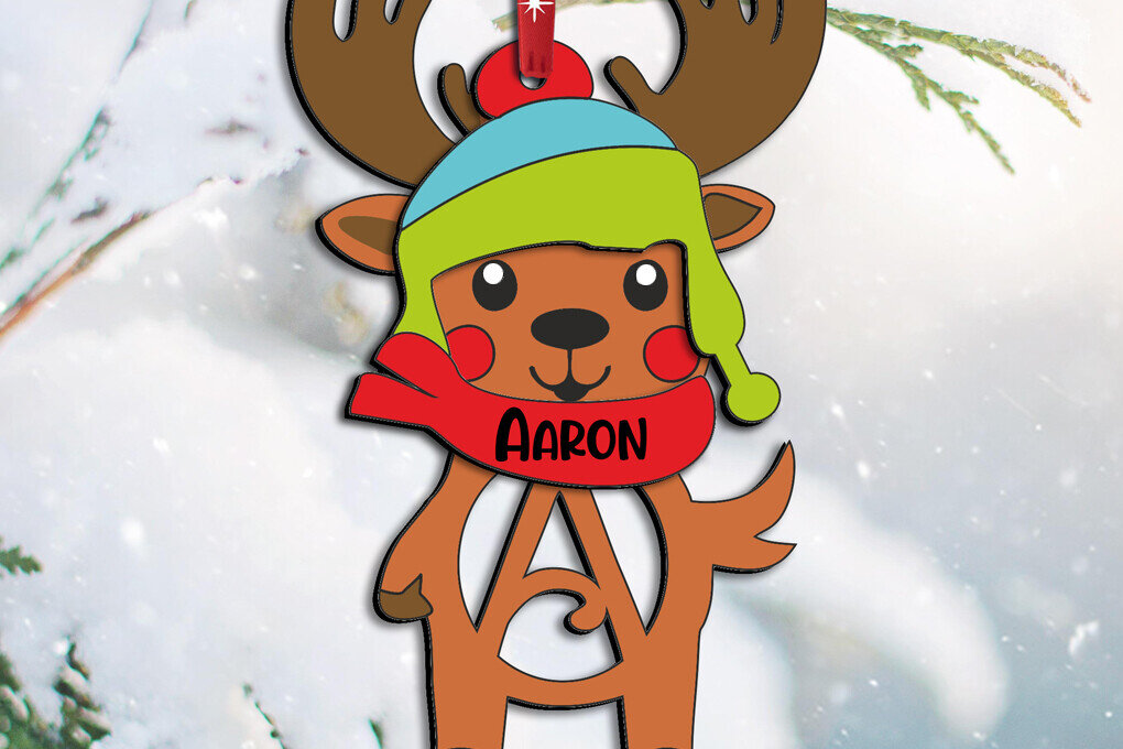 Σετ των 3 Intra απο ξύλο plywood 3mm-4mm πάχος Χριστουγεννιάτικο στολίδι γράμμα ένα ελάφι διακοπές Δίασταση 8x8 cm INTRAFABR-111159684