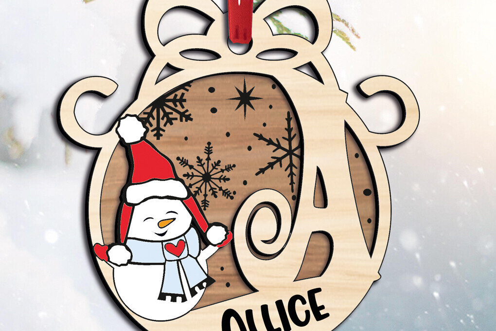 Σετ των 3 Intra απο ξύλο plywood 3mm-4mm πάχος Χριστουγεννιάτικο στολίδι Γράμμα ένας χιονάνθρωπος Δίασταση 8x8 cm INTRAFABR-110339125