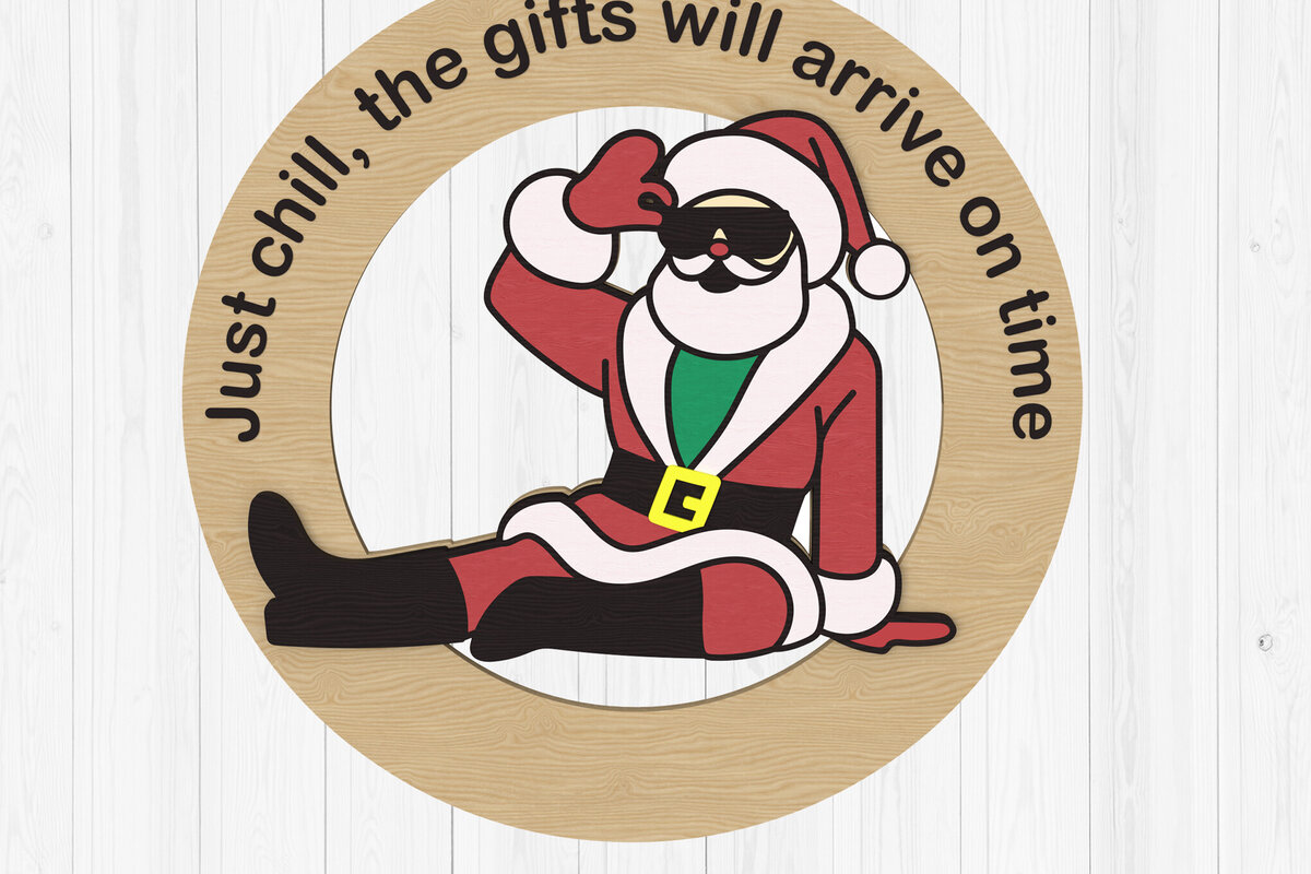 Σετ των 3 Intra απο ξύλο plywood 3mm-4mm πάχος Χριστουγεννιάτικο στολίδι Santa Chill Δίασταση 8x8 cm INTRAFABR-108160955