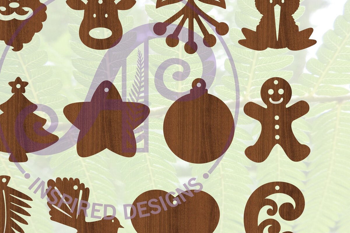 Σετ των 3 Intra απο ξύλο plywood 3mm-4mm πάχος με σχήματα χριστουγεννιάτικων στολιδιών Δίασταση 8x8 cm INTRAFABR-68402914