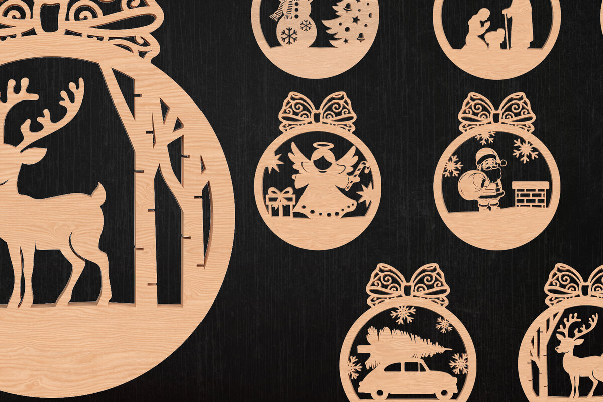 Σετ των 3 Intra απο ξύλο plywood 3mm-4mm πάχος χριστουγεννιάτικων στολιδιών Δίασταση 8x8 cm INTRAFABR-110388357