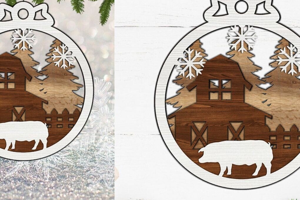 Σετ των 3 Intra απο ξύλο plywood 3mm-4mm πάχος Χριστουγεννιάτικο Στολίδι , Farm Δίασταση 8x8 cm INTRAFABR-84600785
