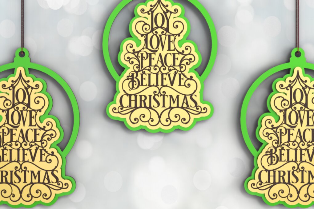 Σετ των 3 Intra απο ξύλο plywood 3mm-4mm πάχος Χριστουγεννιάτικο Στολίδι | | Λέιζερ | Χαρά Δίασταση 8x8 cm INTRAFABR-85487513