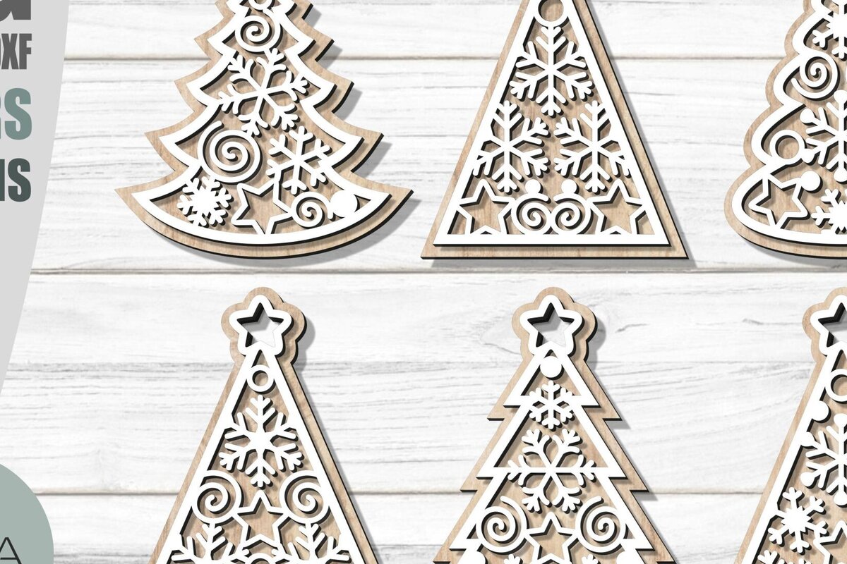 Σετ των 3 Intra απο ξύλο plywood 3mm-4mm πάχος Χριστουγεννιάτικο Στολίδι , Δέντρο με στρώσεις Δίασταση 8x8 cm INTRAFABR-79025150