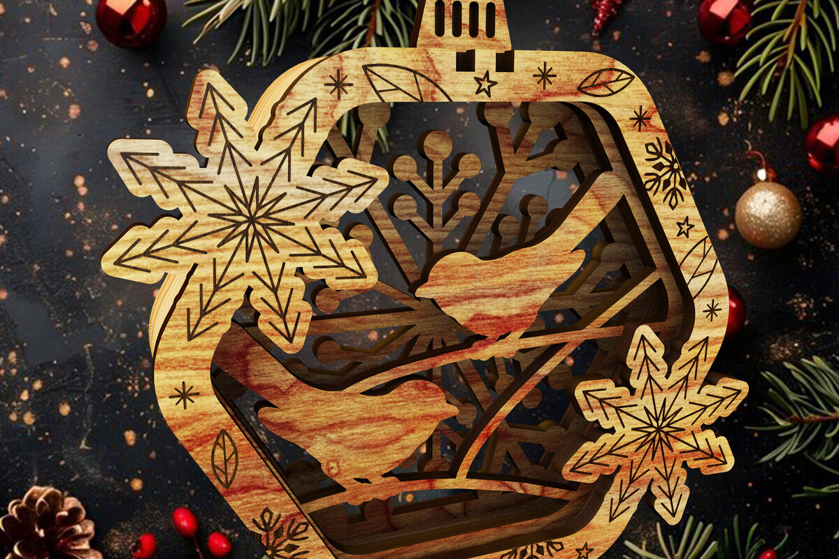 Σετ των 3 Intra απο ξύλο plywood 3mm-4mm πάχος Χριστουγεννιάτικο στολίδι με πουλιά Δίασταση 3x3 cm INTRAFABR-111312009