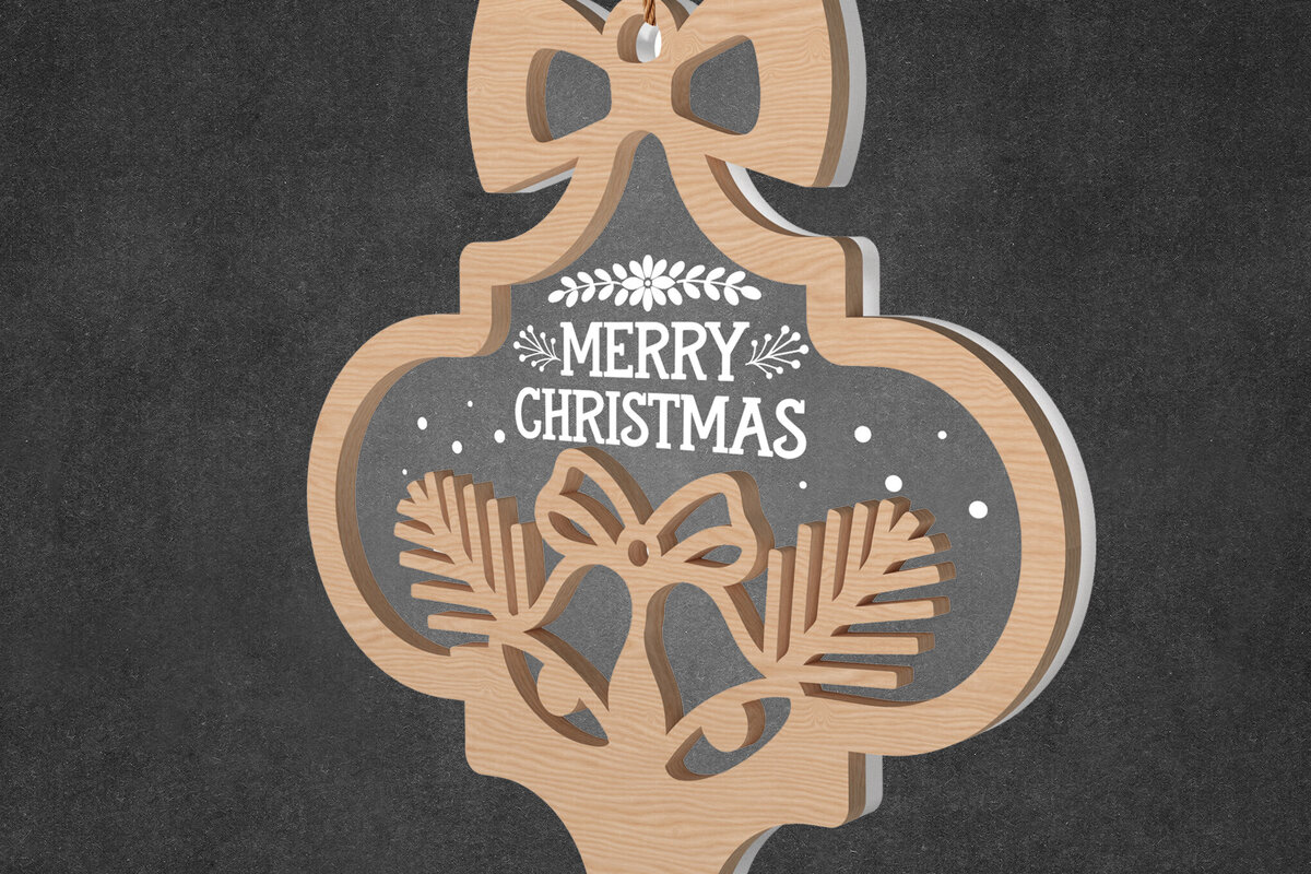 Σετ των 3 Intra απο ξύλο plywood 3mm-4mm πάχος Χριστουγεννιάτικο Στολίδι με Φιόγκο & Καμπάνες Δίασταση 8x8 cm INTRAFABR-108957591