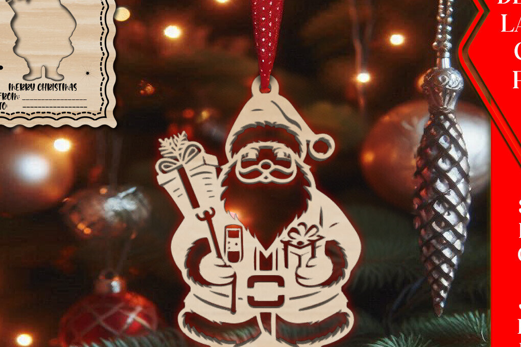 Σετ των 3 Intra απο ξύλο plywood 3mm-4mm πάχος Χριστουγεννιάτικο στολίδι με κάρτα  C Δίασταση 8x8 cm INTRAFABR-107930472