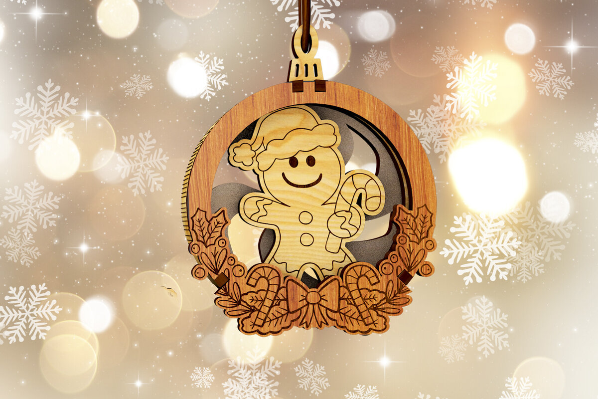 Σετ των 3 Intra απο ξύλο plywood 3mm-4mm πάχος Χριστουγεννιάτικο στολίδι με μελόψωμο άνδρα Δίασταση 3x3 cm INTRAFABR-109272632