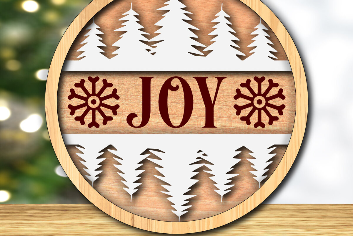 Σετ των 3 Intra απο ξύλο plywood 3mm-4mm πάχος Χριστουγεννιάτικο Στολίδι με -Cut "Joy" Δίασταση 4x4 cm INTRAFABR-117893047