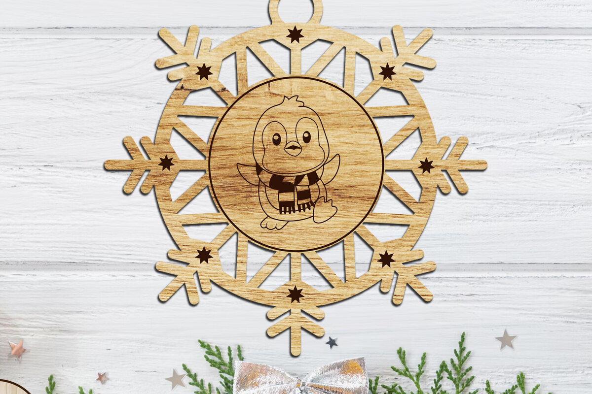 Σετ των 3 Intra απο ξύλο plywood 3mm-4mm πάχος Χριστουγεννιάτικο στολίδι με κομμένο πιγκουίνου Δίασταση 4x4 cm INTRAFABR-108814080