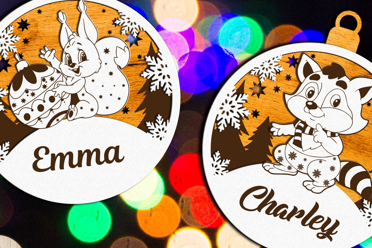 Σετ των 3 Intra απο ξύλο plywood 3mm-4mm πάχος Χριστουγεννιάτικο στολίδι, Διακόσμηση παιχνιδιών με προσαρμοσμένο όνομα Δίασταση 4x4 cm INTRAFABR-84158356