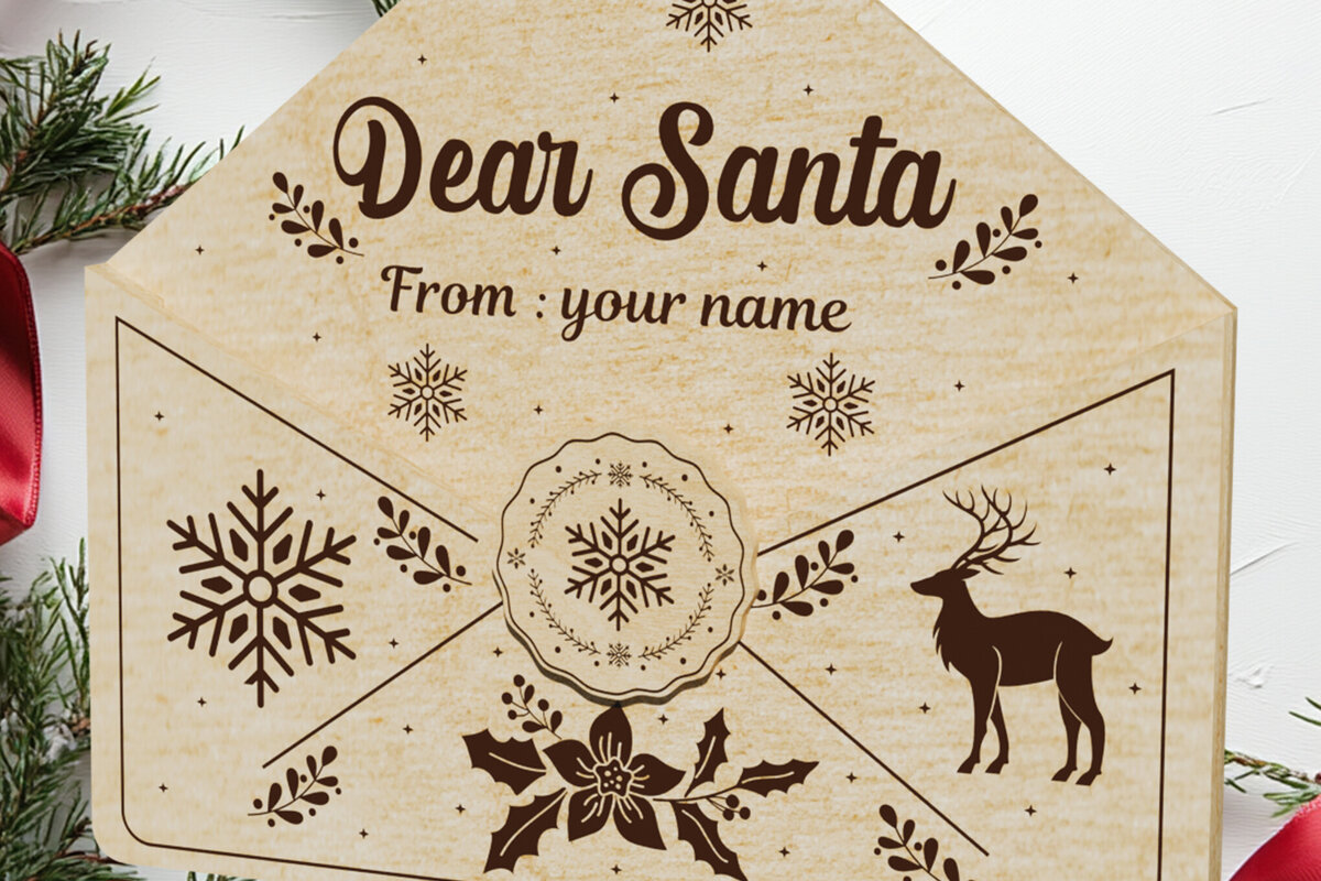 Σετ των 3 Intra απο ξύλο plywood 3mm-4mm πάχος Χριστουγεννιάτικο στολισμένο γράμμα του Άγιου Βασίλη Δίασταση 2x3 cm INTRAFABR-108551892