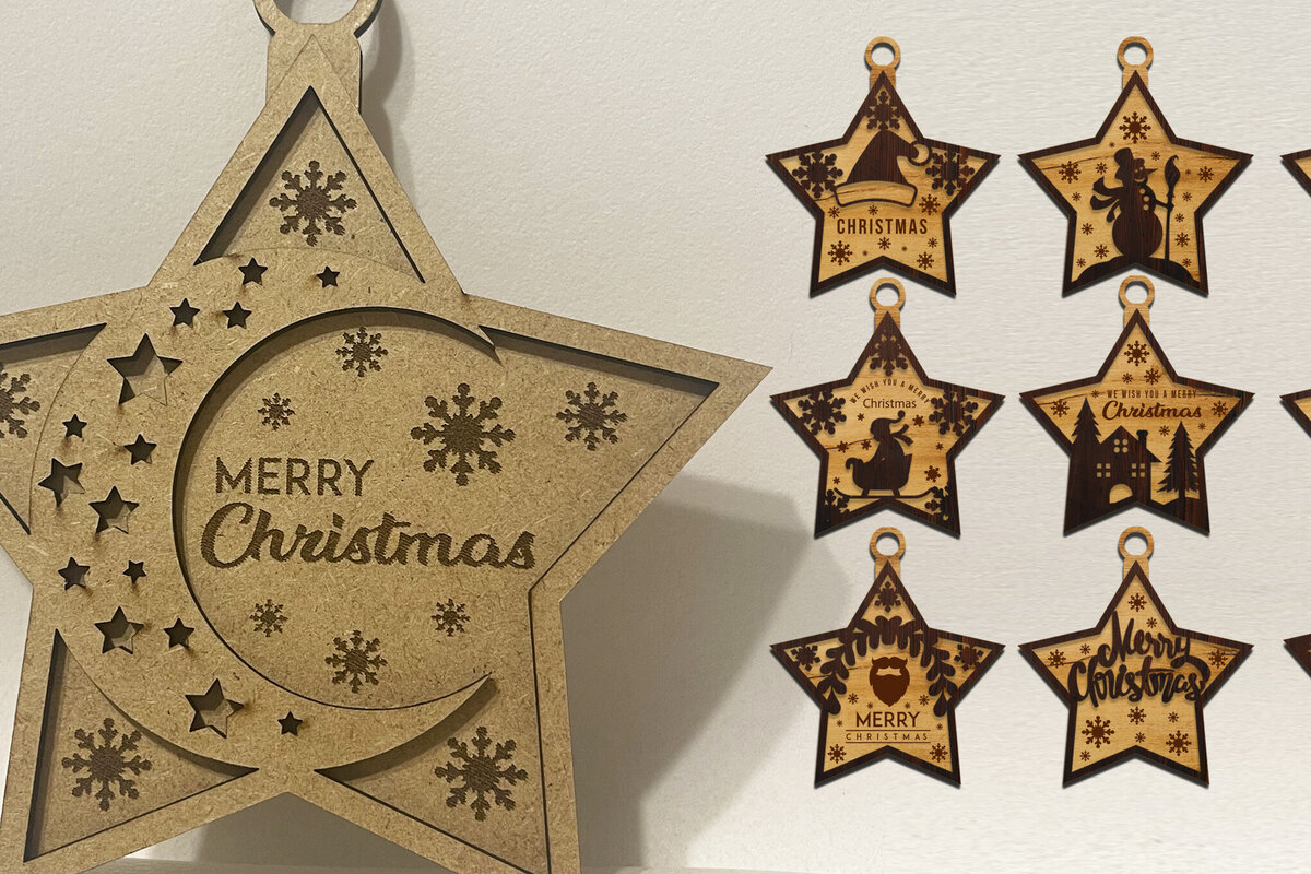 Σετ των 3 Intra απο ξύλο plywood 3mm-4mm πάχος Χριστουγεννιάτικα στολίδια Δίασταση 5x5 cm INTRAFABR-108093422