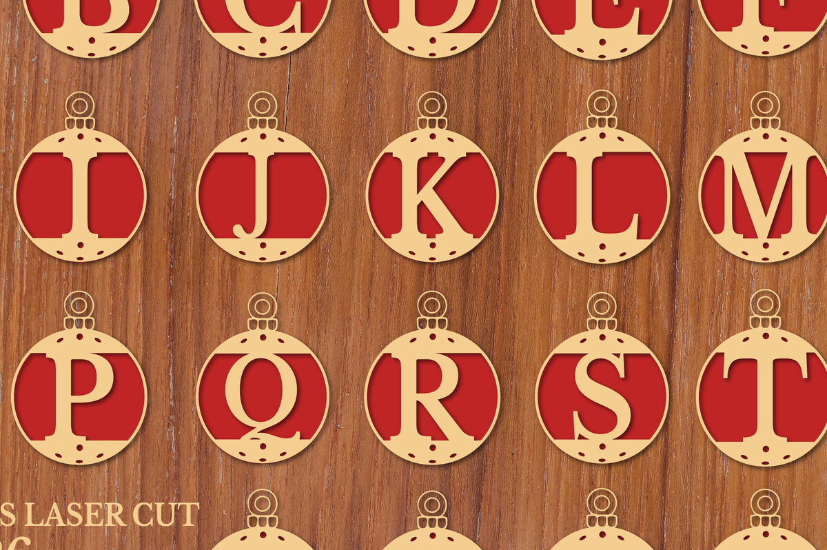 Σετ των 2 Intra απο ξύλο plywood 3mm-4mm πάχος Χριστουγεννιάτικα στολίδια Alphabet Δίασταση 12x12 cm INTRAFABR-107323874