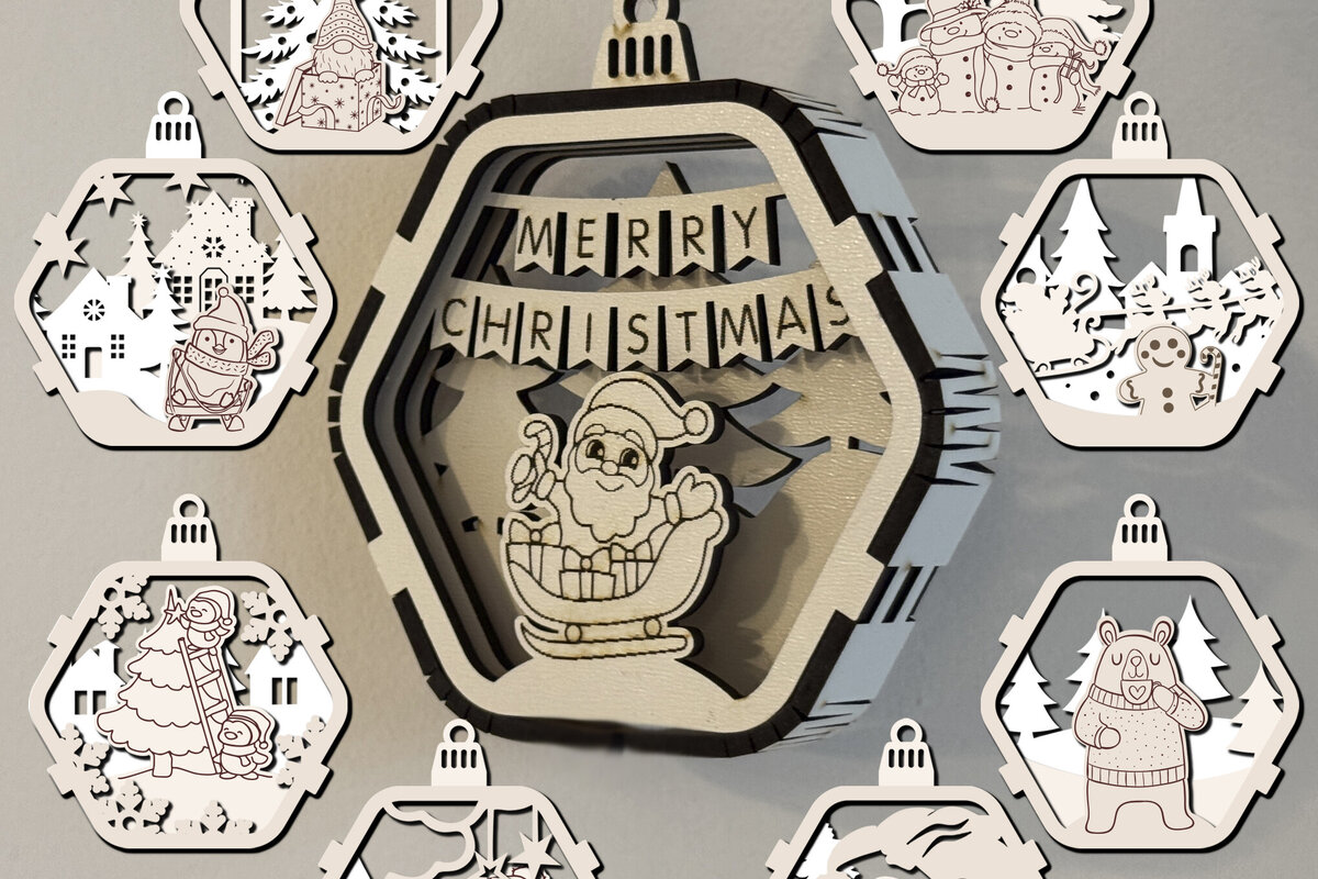 Σετ των 3 Intra απο ξύλο plywood 3mm-4mm πάχος Χριστουγεννιάτικων στολιδιών Δίασταση 3x3 cm INTRAFABR-111087594