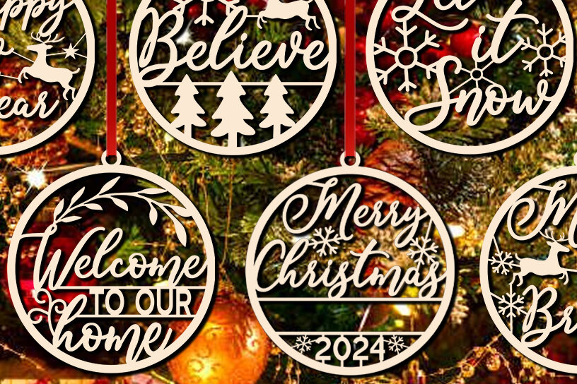 Σετ των 3 Intra απο ξύλο plywood 3mm-4mm πάχος Χριστουγεννιάτικα στολίδια Glowforge Δίασταση 8x8 cm INTRAFABR-41587184